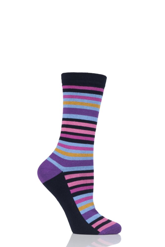  Ladies 1 Pair SockShop Striped Colour Burst Cotton Socks with Smooth Toe Seams