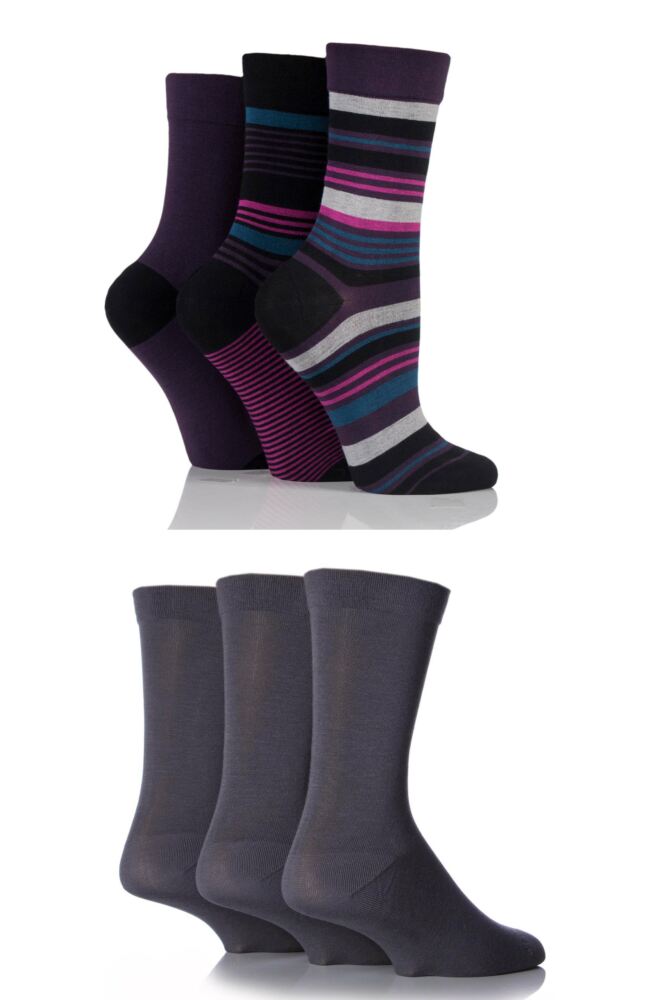 Ladies 6 Pair SockShop Comfort Cuff Bamboo Socks with Smooth Toe Seams