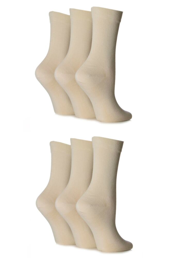 Ladies 6 Pair SockShop Comfort Cuff Bamboo Socks with Smooth Toe Seams
