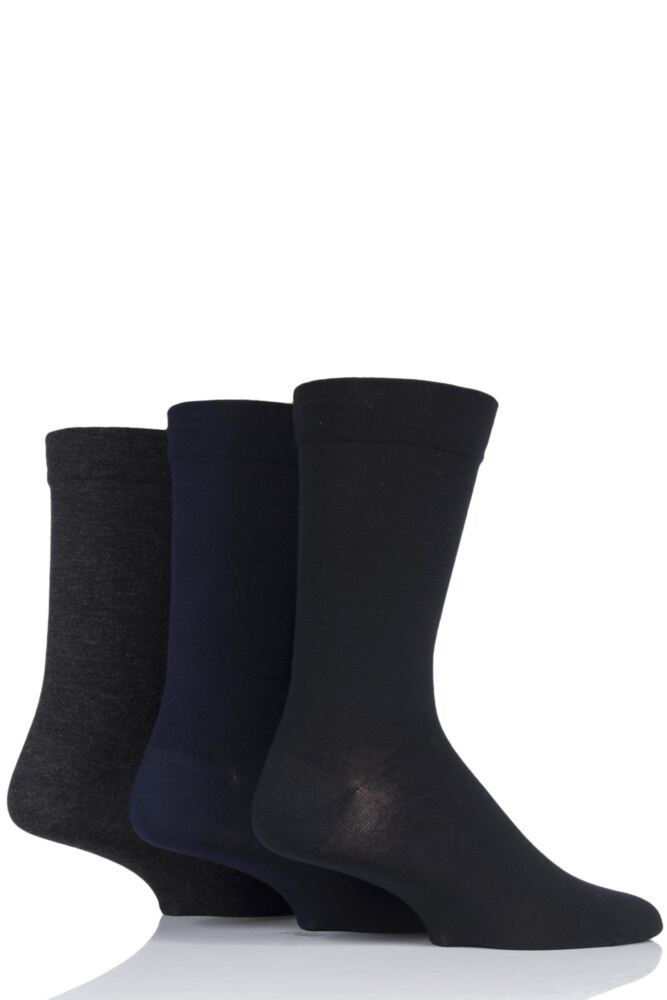 Mens 3 Pair SockShop Comfort Cuff Plain Gentle Bamboo Socks with Smooth Toe Seams