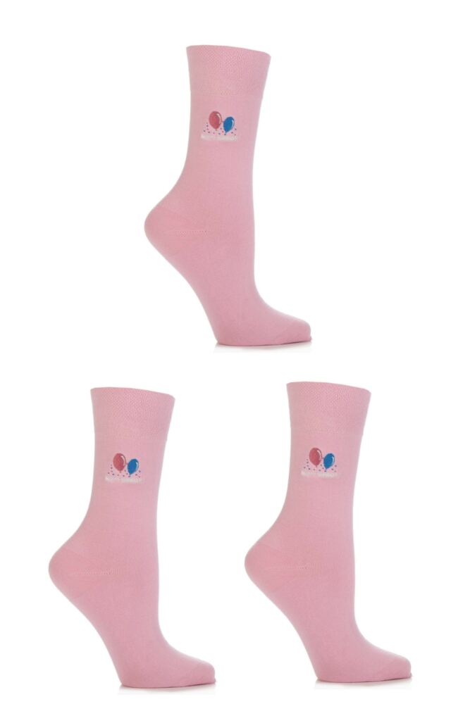 Ladies 3 Pair SockShop Embroidered Happy Birthday Cotton Socks