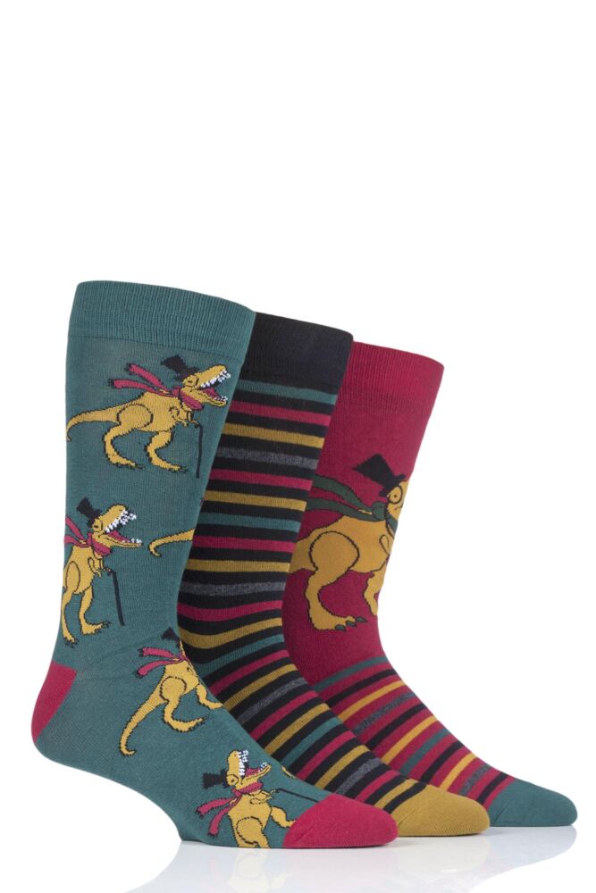  Mens 3 Pair SockShop Wild Feet T-Rex Novelty Cotton Socks