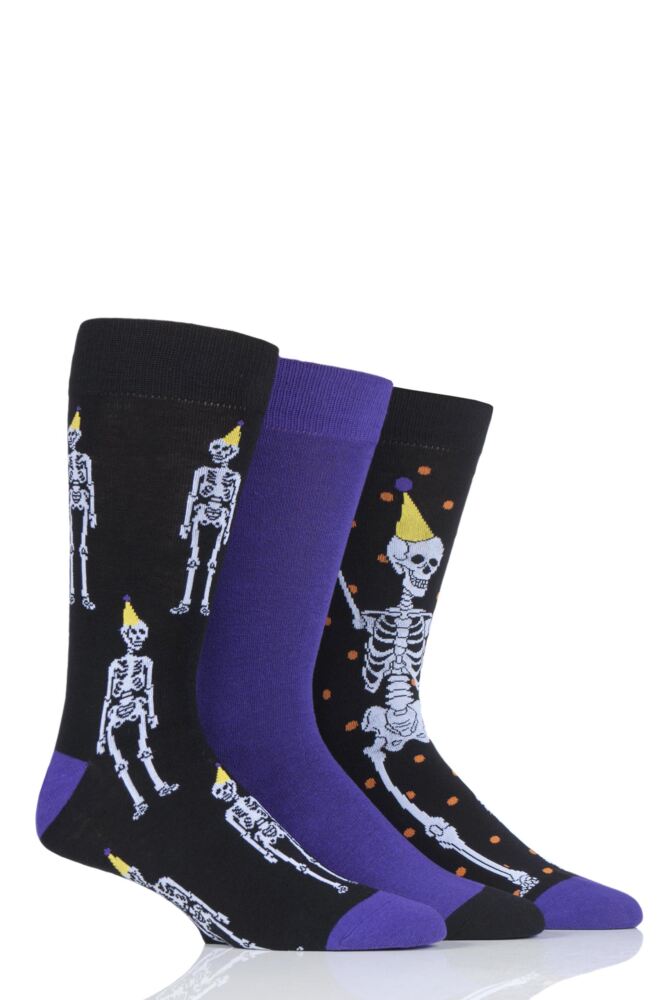 Mens 3 Pair SockShop Wild Feet Disco Skeleton Novelty Cotton Socks