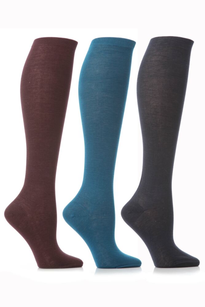 Elle Pearl Cotton Knee High Socks In Teal, Plum and Charcoal