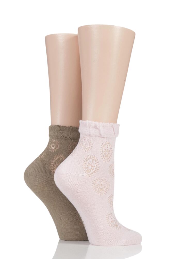  Ladies 2 Pair Elle Bamboo Lacy Anklet Socks