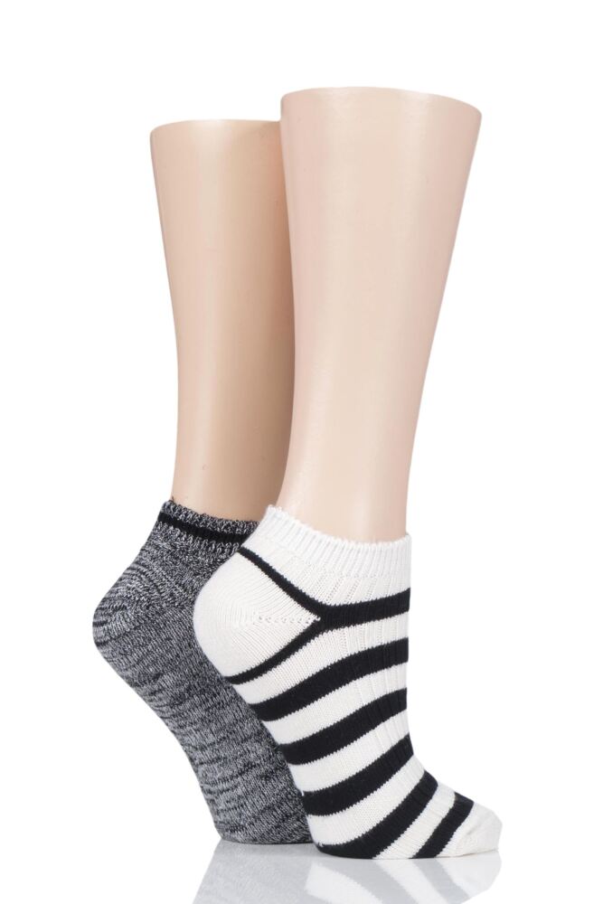 LADIES 2 PAIR ELLE STRIPE AND CABLE RIB BAMBOO TRAINER SOCKS
