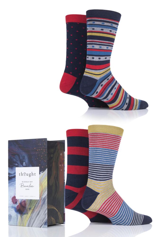 MENS 4 PAIR THOUGHT CLASSIC STRIPES BAMBOO AND ORGANIC COTTON SOCKS IN GIFT BOX