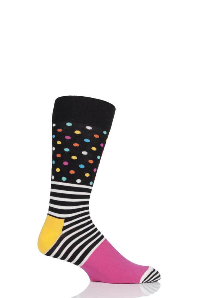  Mens and Ladies 1 Pair Happy Socks Stripes and Dots Combed Cotton Socks