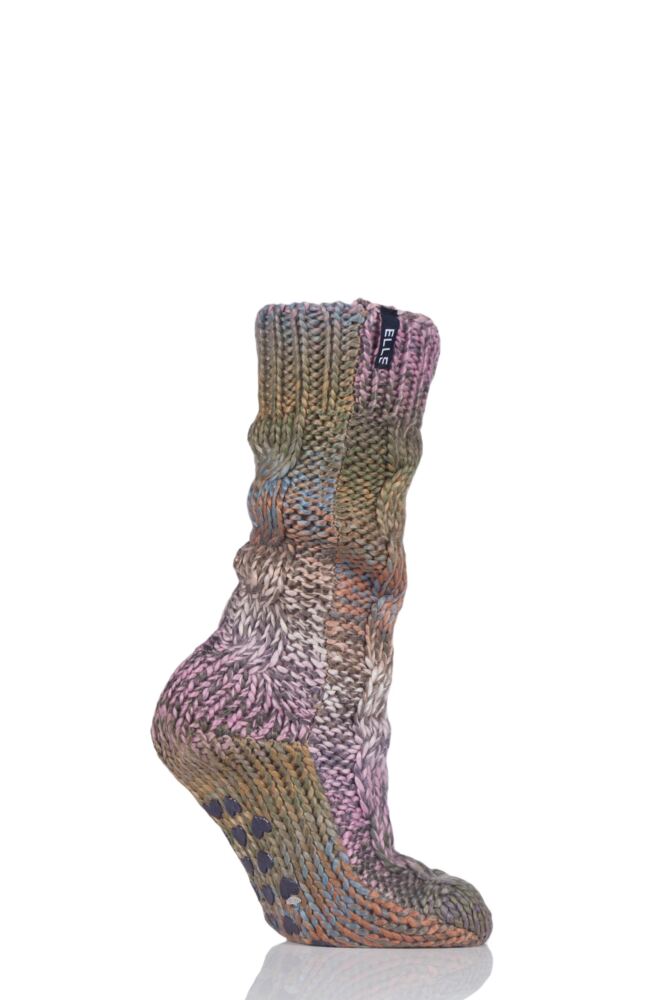 ELLE SPACE DYE SLUBBY CABLE SLIPPER SOCKS