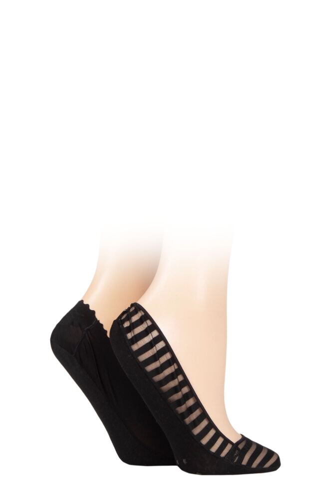 <div class="font-weight-bold">Elle</div>Womens Sheer Stripe & Scallop Edge Shoe Liners 2-Pair