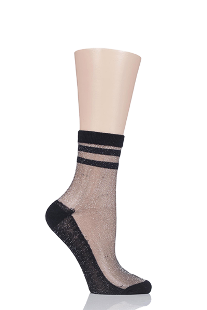 1 Pair Elle Silver Lurex Sporty Anklet Socks