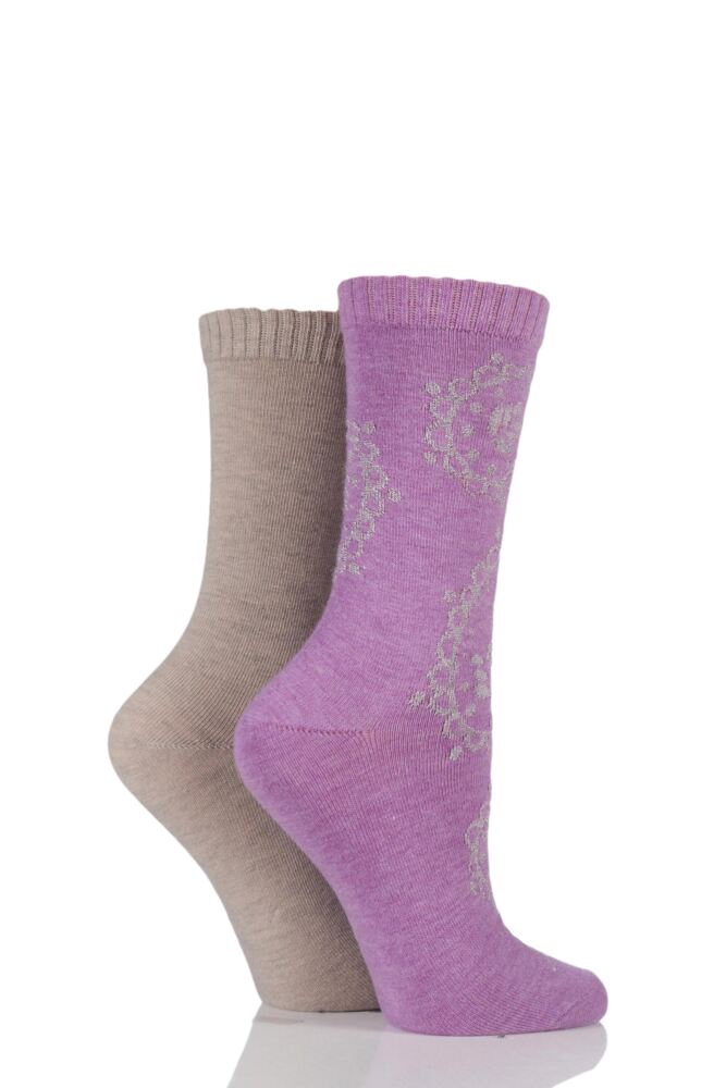  Ladies 2 Pair Elle Paisley Patterned Cashmere Blend Socks