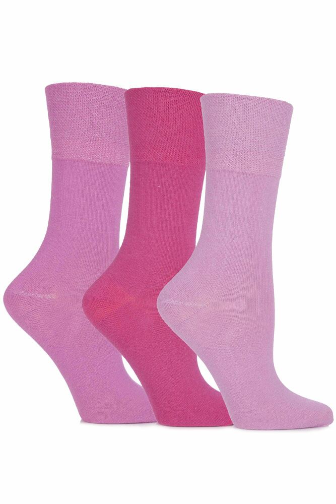 Ladies 3 Pair Gentle Grip Blossom Cushioned Plain Cotton Socks