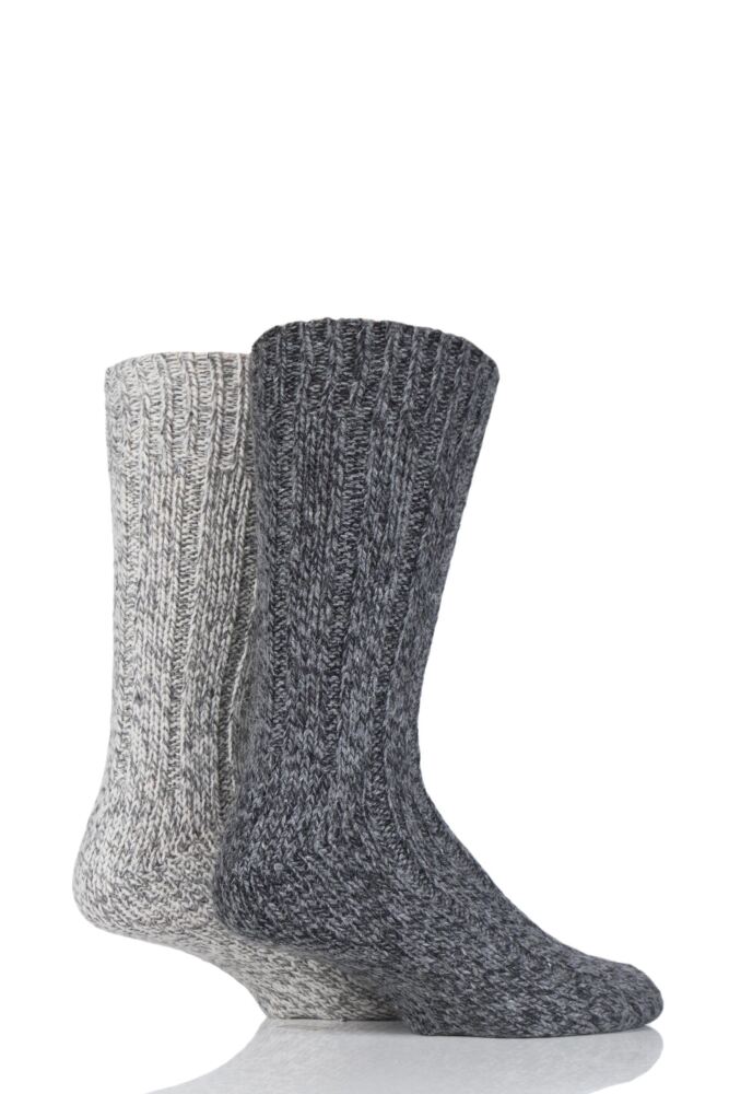  Mens 2 Pair SockShop Ribbed Wool Boot Socks with Smooth Toe Seams