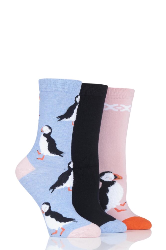  Ladies 3 Pair SockShop Wild Feet Puffin Novelty Cotton Socks