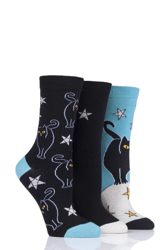 SOCKSHOP WILD FEET BLACK CAT COTTON SOCKS