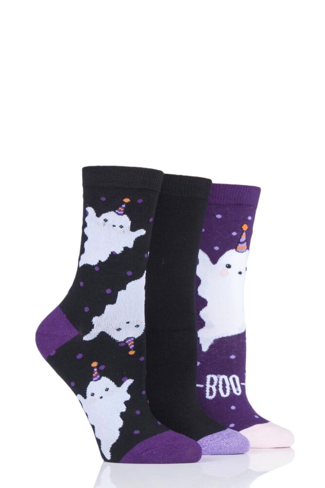  Ladies 3 Pair SockShop Wild Feet Fa-boo-lous Ghost Novelty Cotton Socks