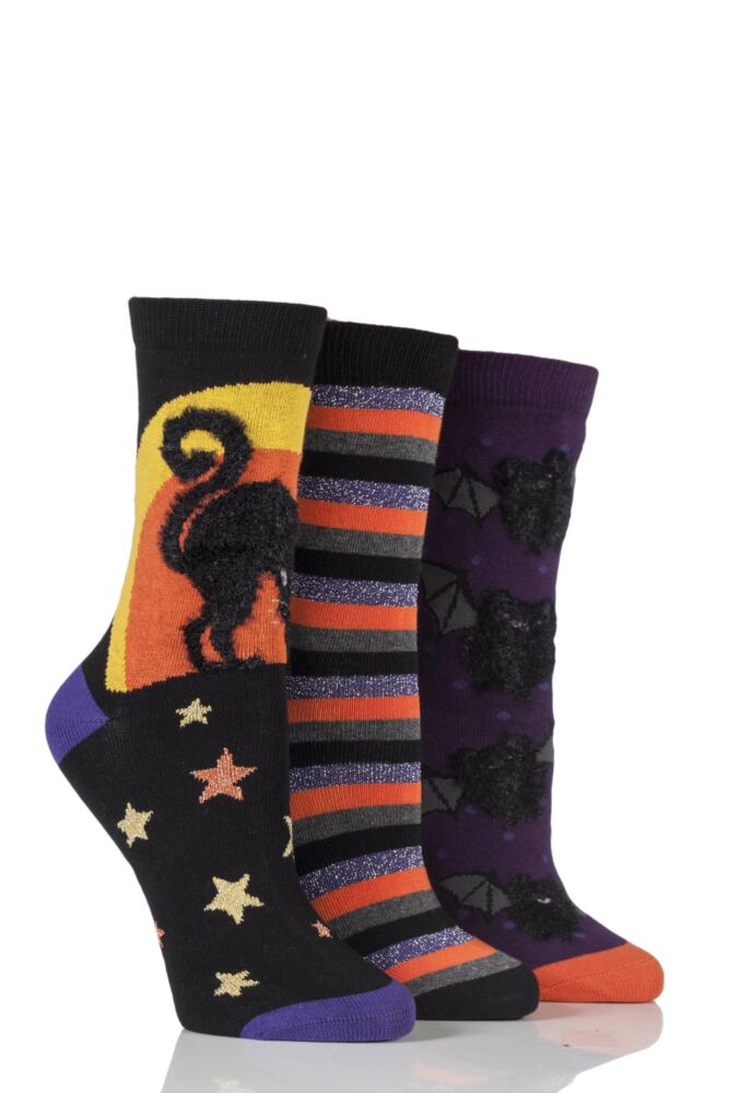 SockShop Just For Fun Black Cat and Bats Halloween Cotton Socks