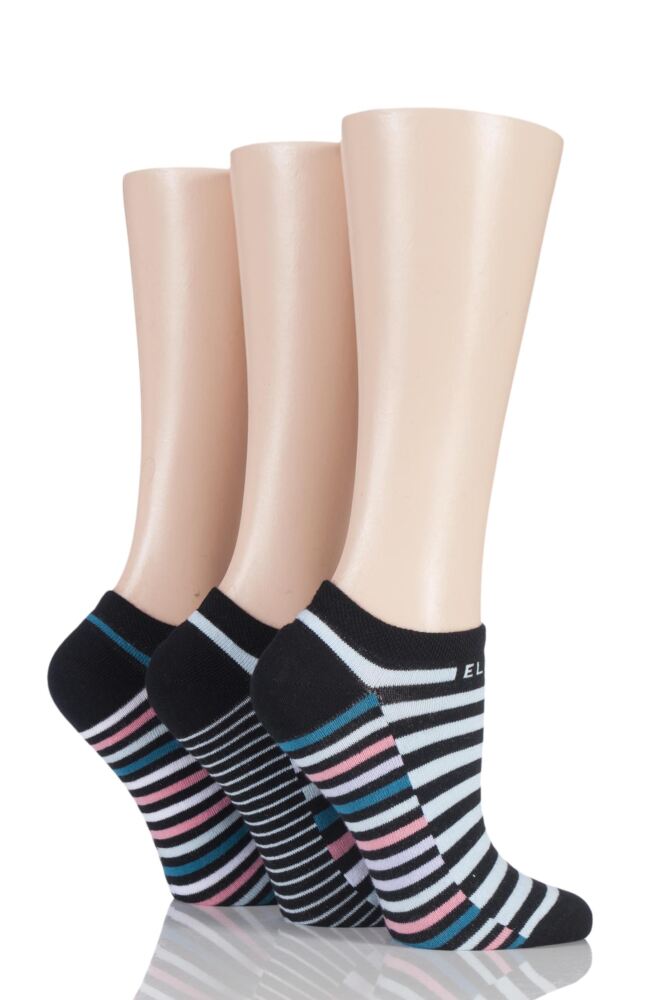  Ladies 3 Pair Elle Bright Striped Cotton Trainer Socks