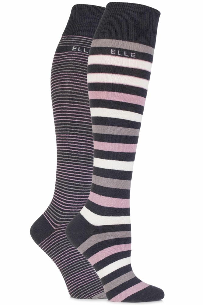 Ladies Elle Striped Cotton Knee High Socks from