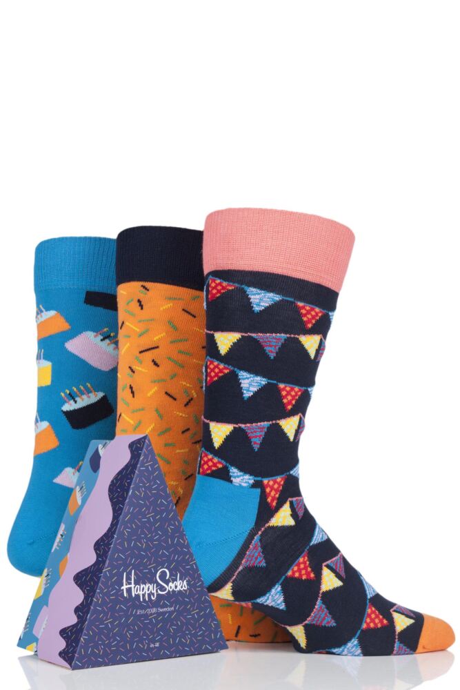 MENS AND LADIES 3 PAIR HAPPY SOCKS HAPPY BIRTHDAY SOCKS IN CAKE GIFT BOX