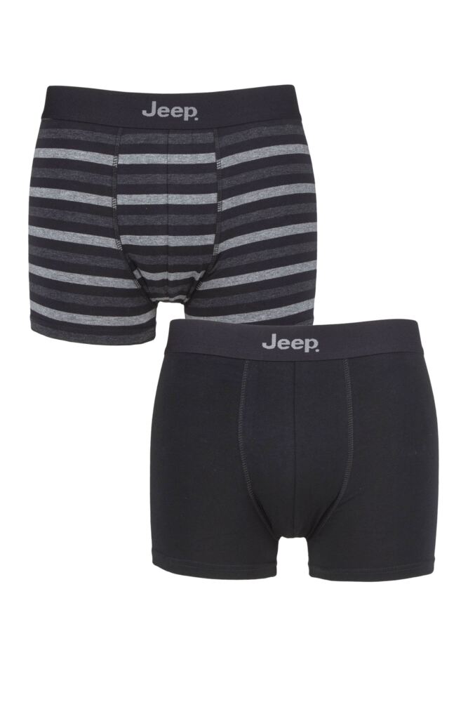 <div class="font-weight-bold">Jeep</div>Mens Bamboo Plain & Striped Fitted Trunks 2-Pack