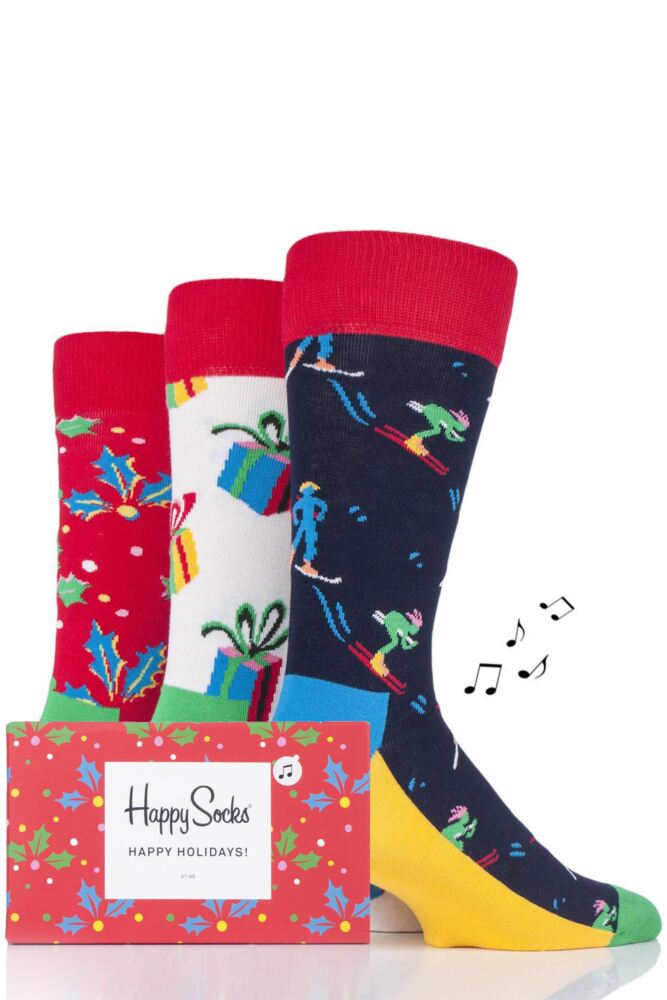 Mens and Ladies 3 Pair Happy Socks Christmas Socks in Musical Gift Box