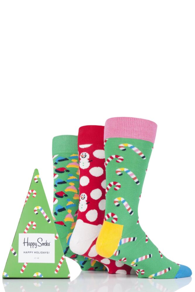  Mens and Ladies 3 Pair Happy Socks Happy Holidays Christmas Socks in Gift Box