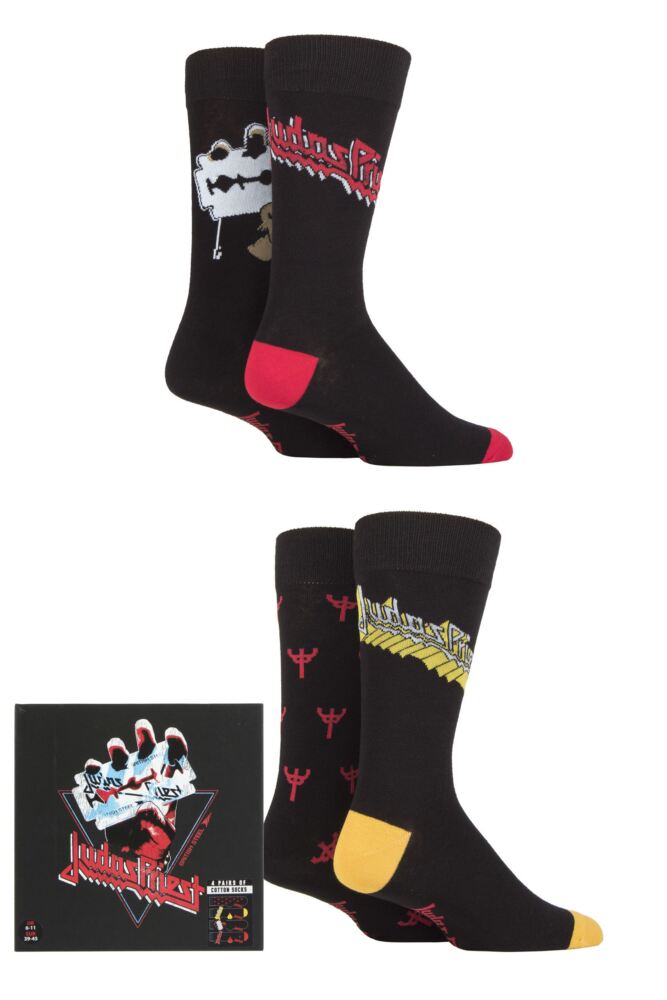 <div class="font-weight-bold">SOCKSHOP</div>Mens Judas Priest 'British Steel' Cotton Socks 4-Pair Gift Box