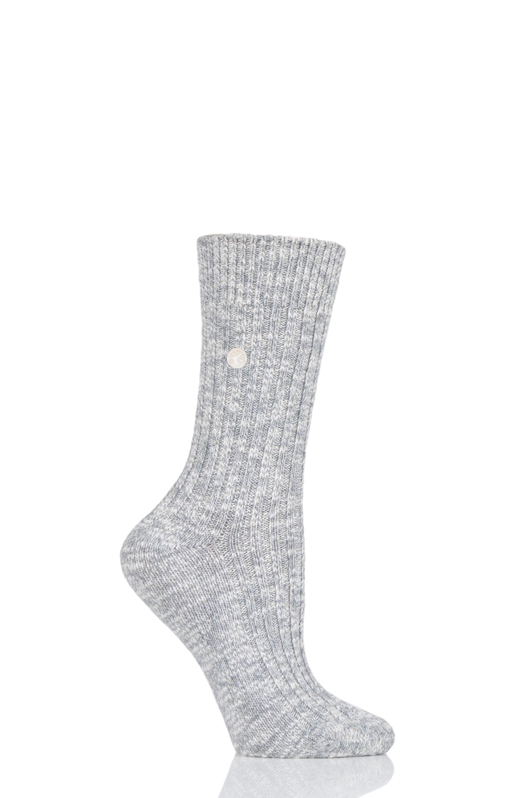 Image of 1 Pair Grey Cotton Slub Chunky Ribbed Socks Ladies 5.5-7.5 Ladies - Birkenstock
