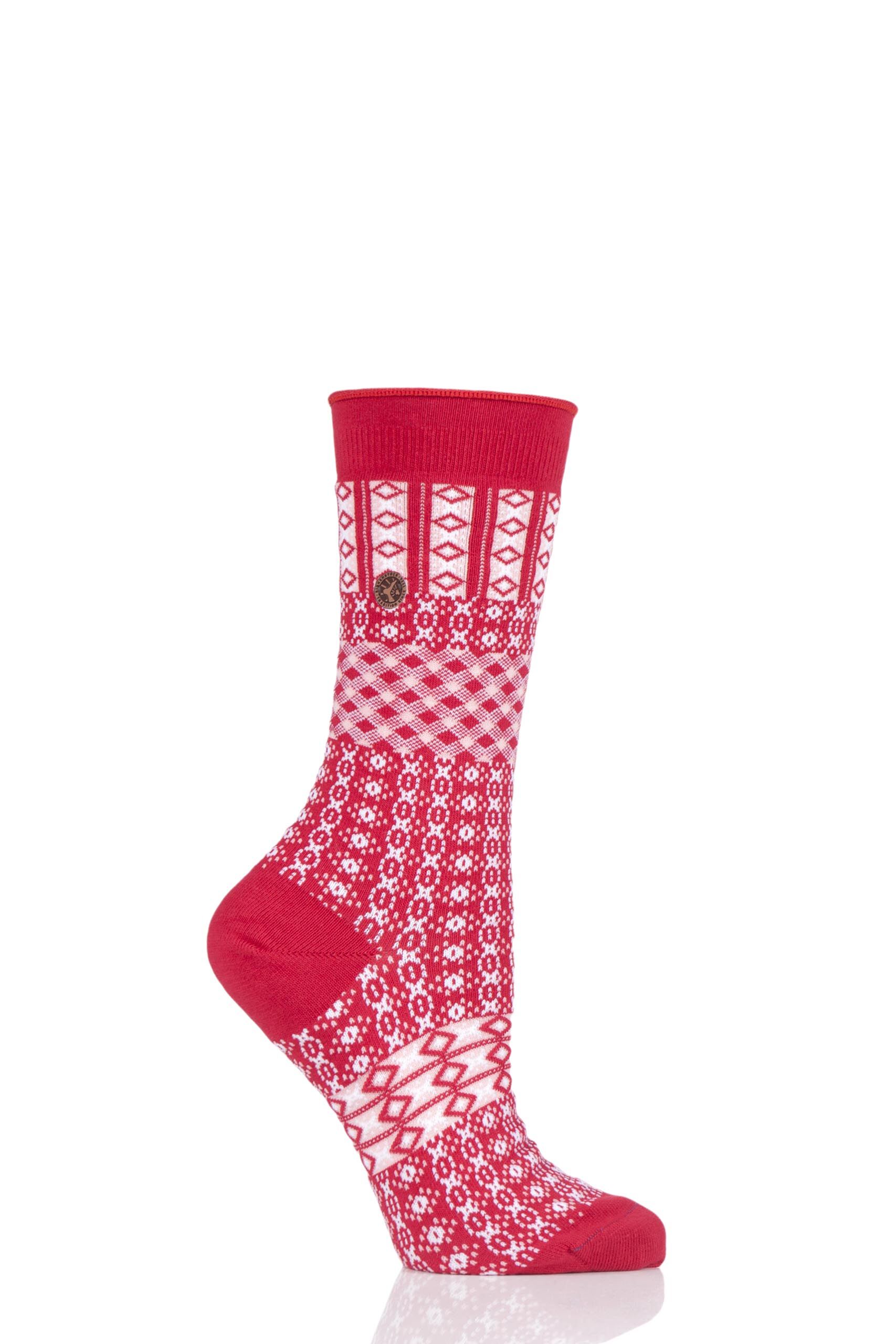 Image of 1 Pair Tango Red Cotton Ethno Summer Socks Ladies 5.5-7.5 Ladies - Birkenstock