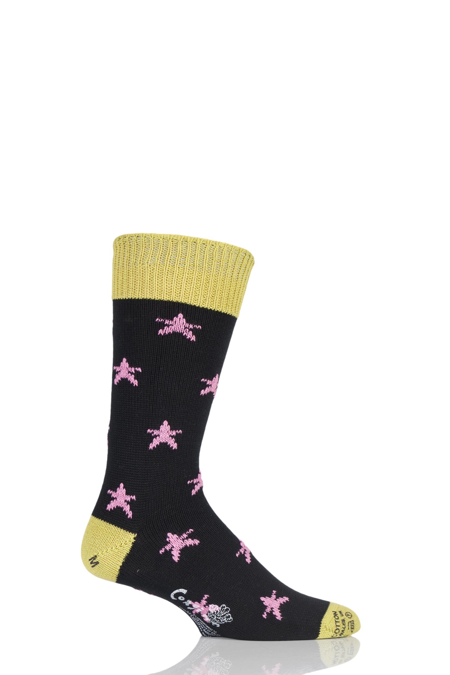 Image of 1 Pair Black 100% Cotton Stars Socks Men's 10-12 Mens - Corgi