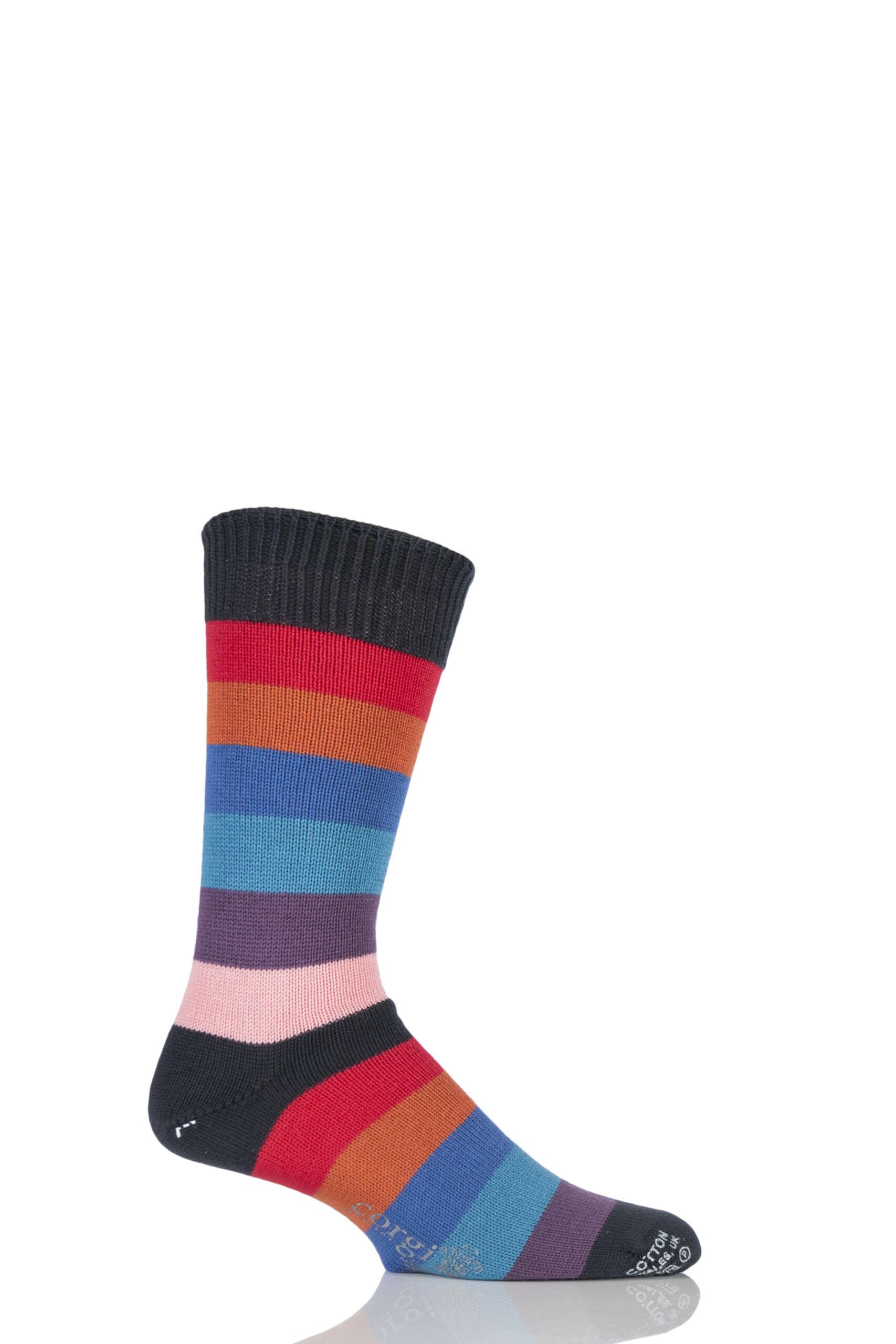 Image of 1 Pair Anthracite 100% Cotton Wide Striped Socks Men's 10-12 Mens - Corgi