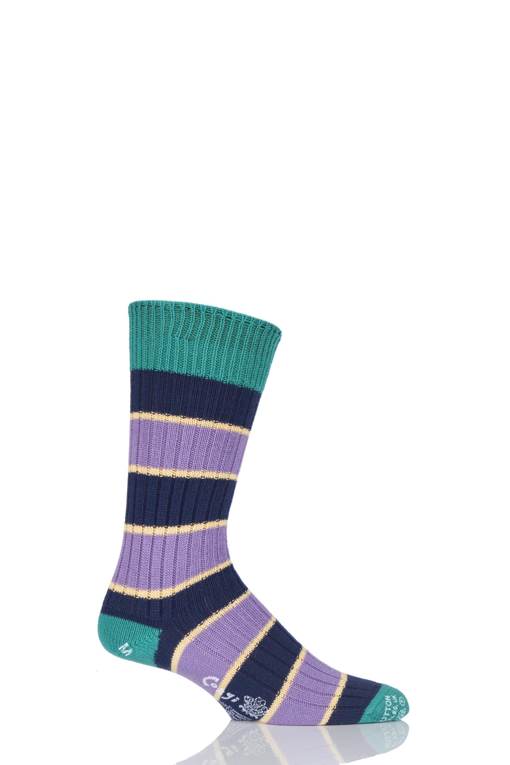 Image of 1 Pair Jewel 100% Cotton Triple Stripe Socks Men's 7-9 Mens - Corgi
