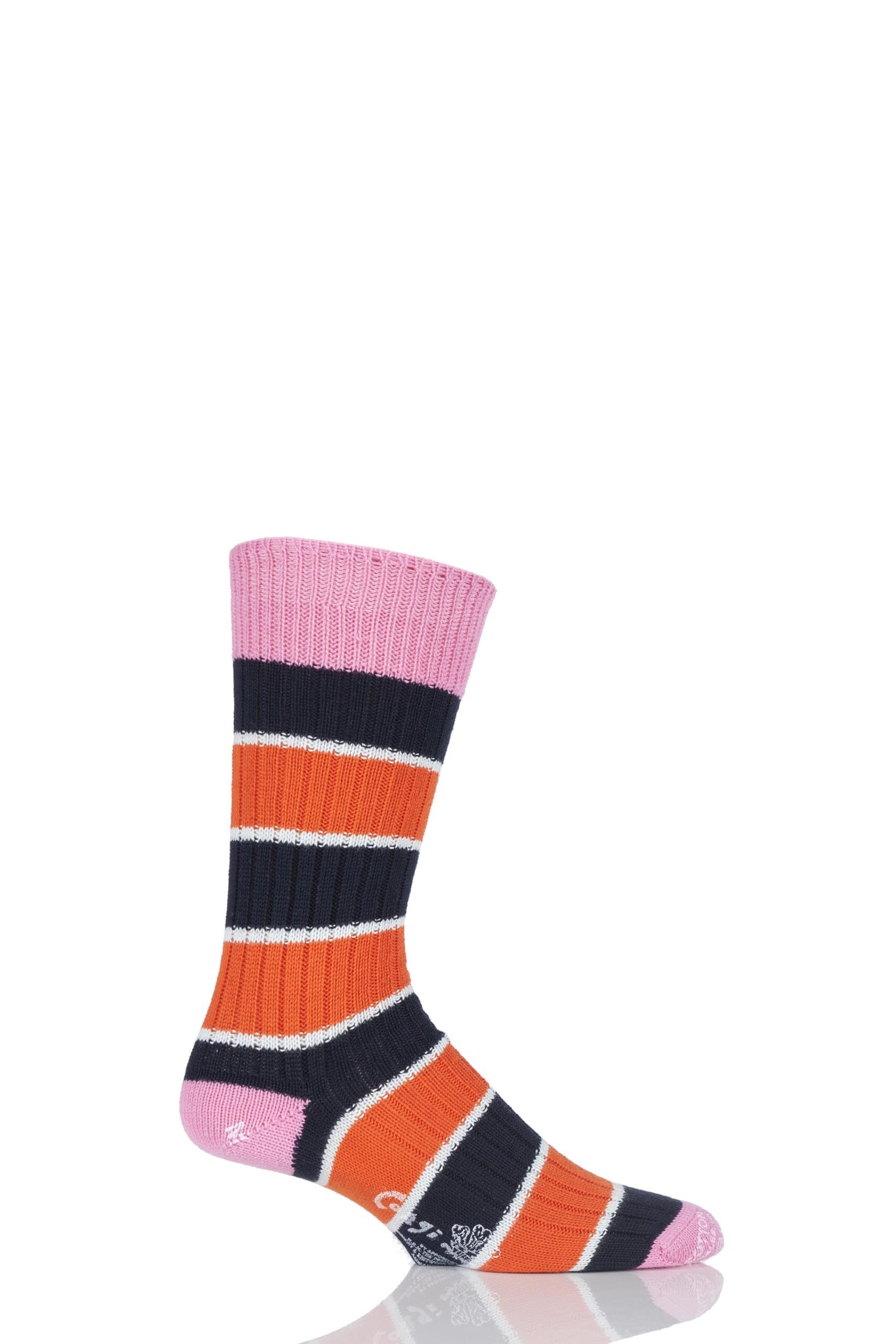 Image of 1 Pair Shocking Pink 100% Cotton Triple Stripe Socks Men's 7-9 Mens - Corgi