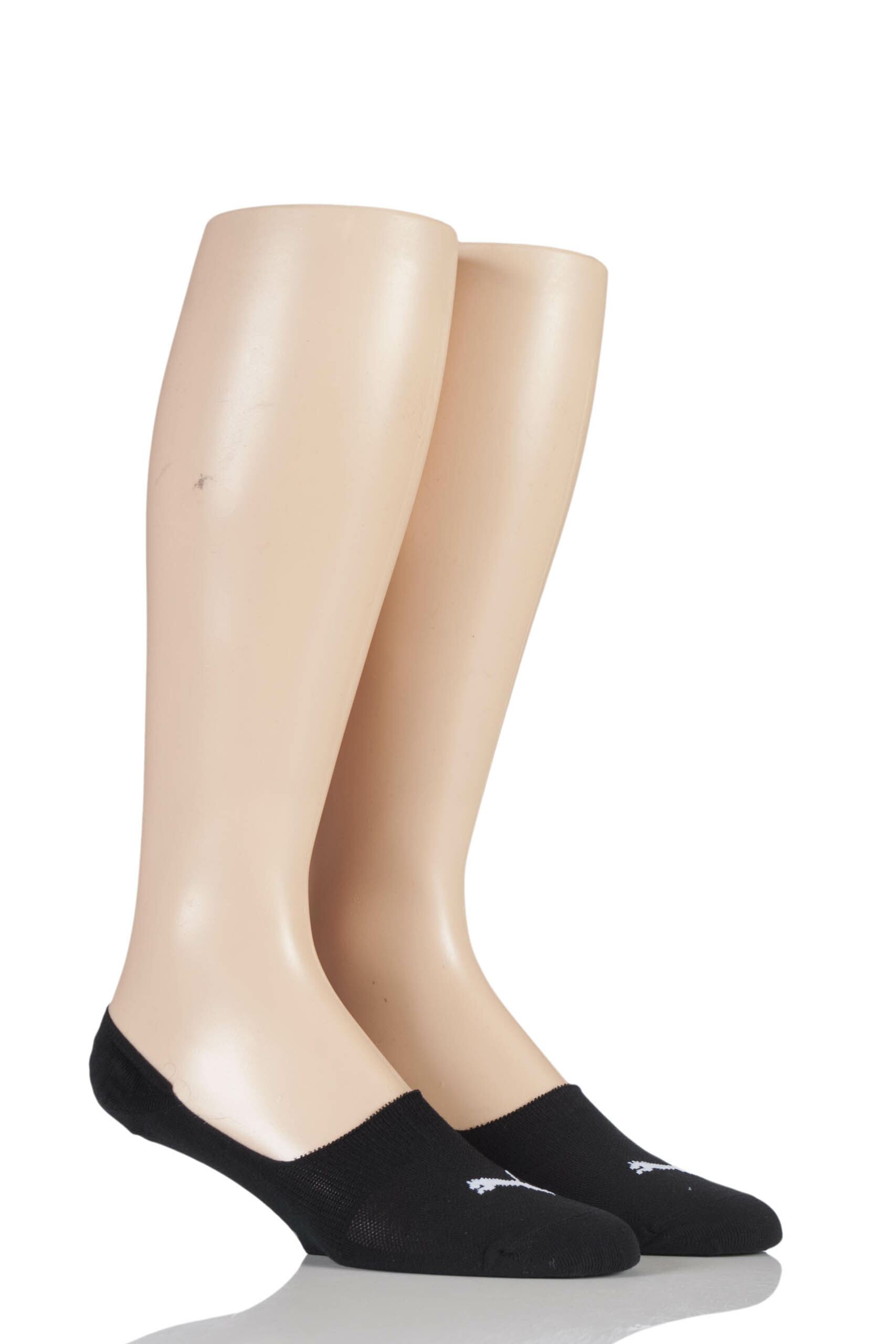 Image of 2 Pair Black Footies Trainer Socks with Silicone Heel Grip Unisex 6-8 Unisex - Puma