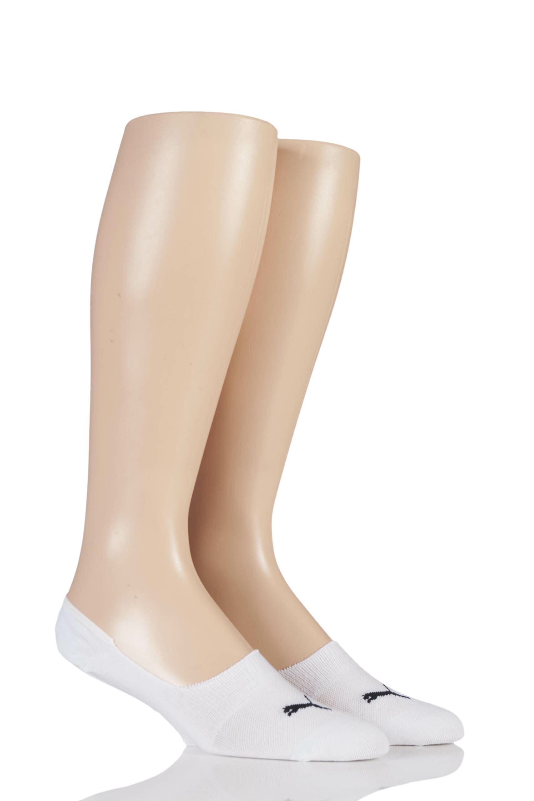 Image of 2 Pair White Footies Trainer Socks with Silicone Heel Grip Unisex 9-11 Unisex - Puma