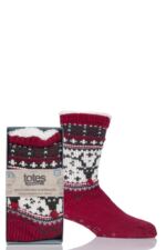  Totes Sherpa Lined Textured Fairisle Slipper Socks