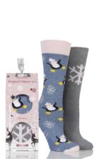  Totes Original Christmas Novelty Penguin and Snowflake Slipper Socks with Grip