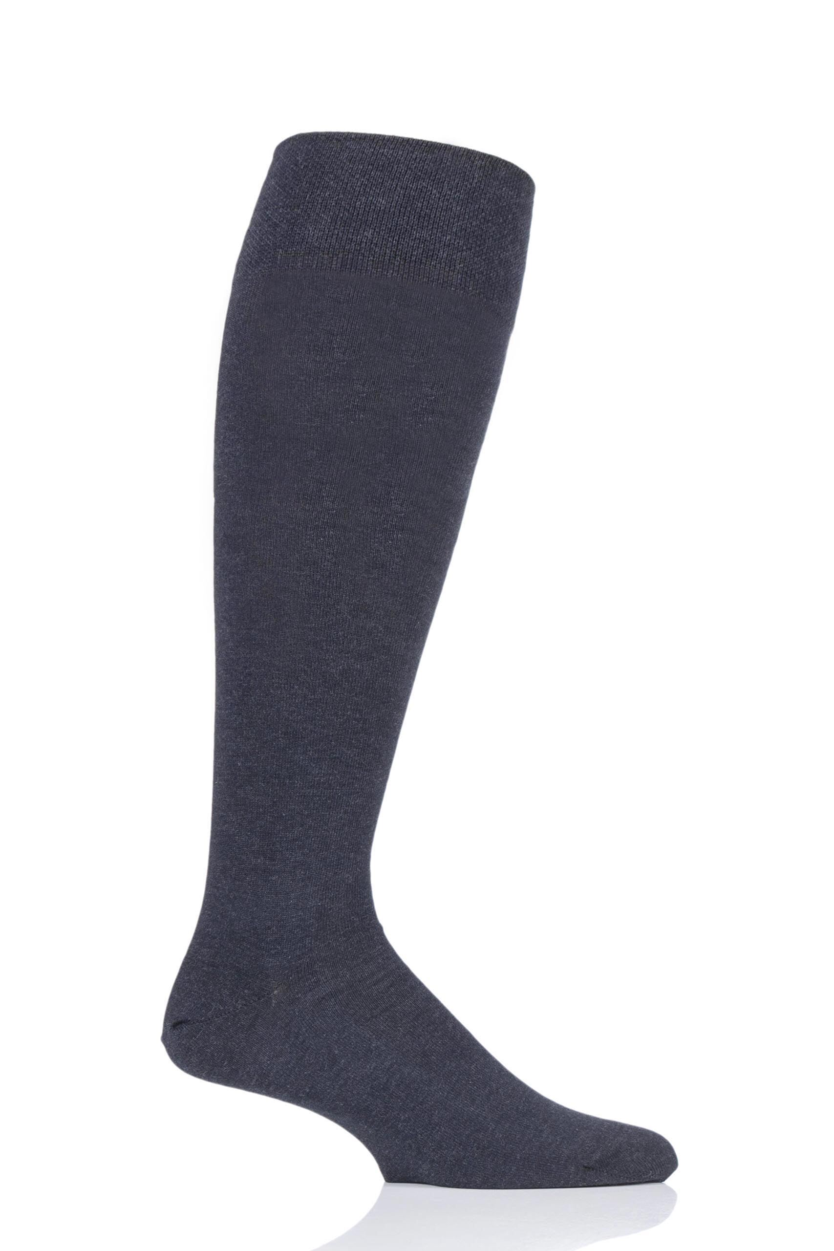 Image of 1 Pair Anthracite Melange Sensitive London Cotton Left and Right Knee High Socks With Comfort Cuff Men's 11.5-14 Mens - Falke