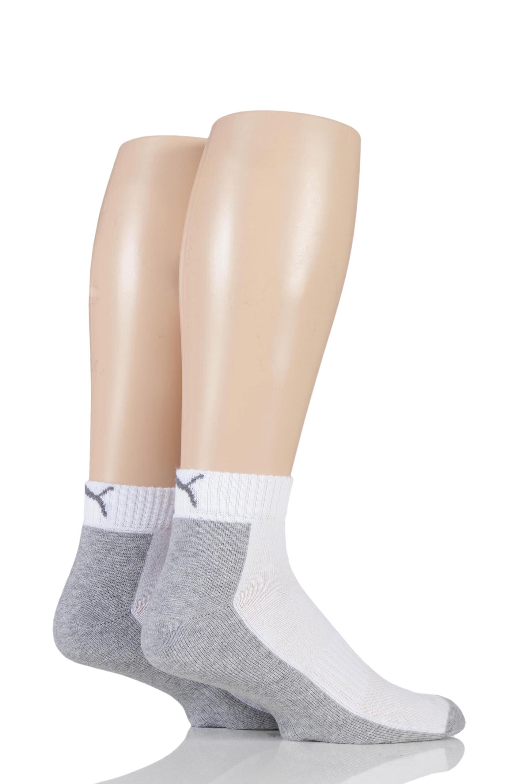 Image of 2 Pair White Coolmax Technical Quarter Length Socks Unisex 2.5-5 Unisex - Puma