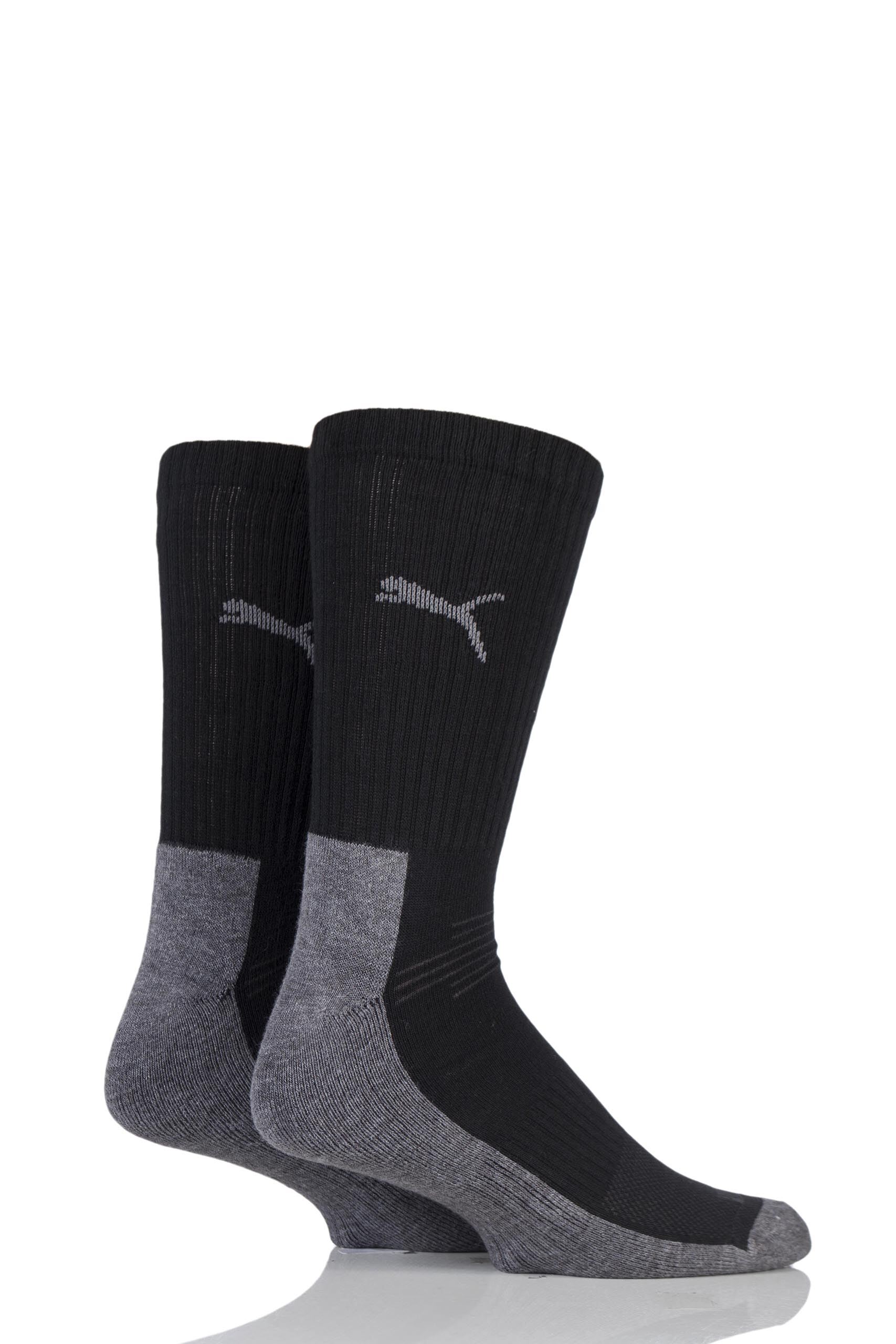 Image of 2 Pair Grey / Black Multi Sport Crew Socks Unisex 2.5-5 Unisex - Puma