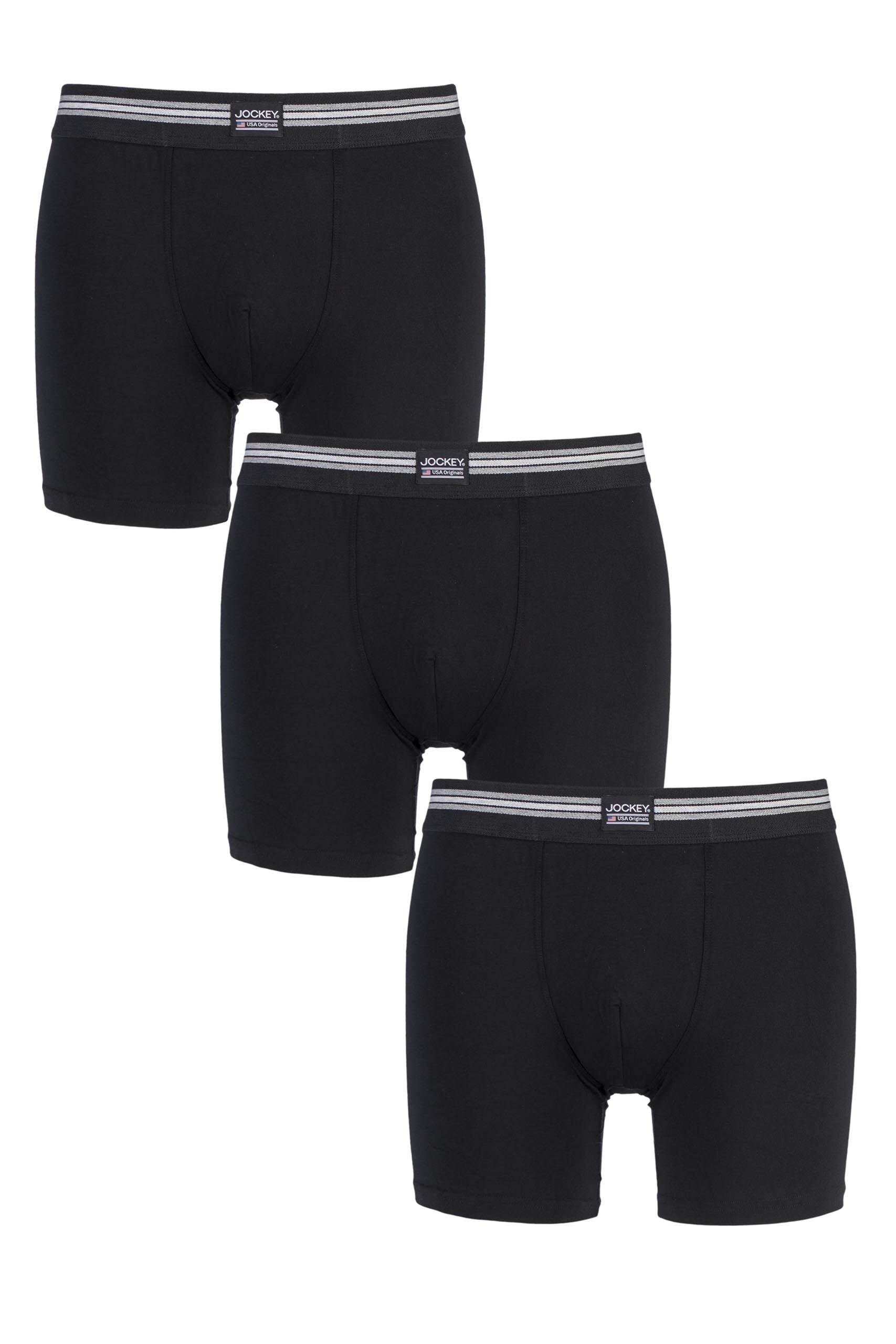Image of 3 Pack Black Cotton Stretch Boxer Shorts Men's Extra Large - Jockey