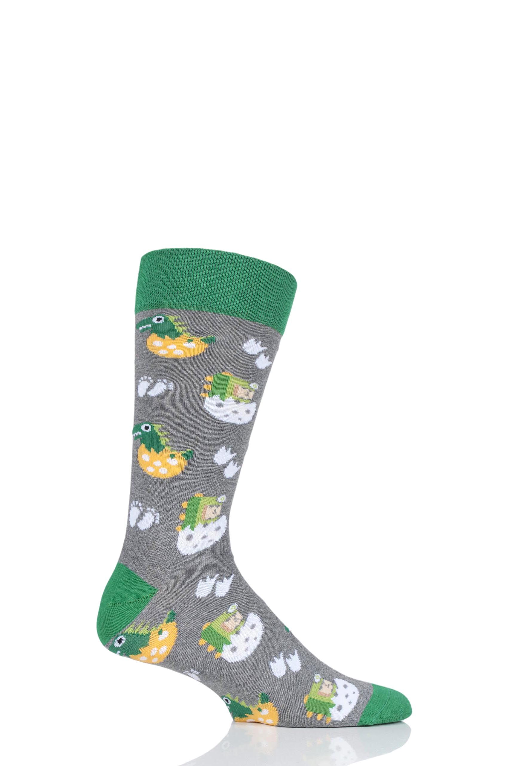 Image of 1 Pair Multi Dinos Eggs Cotton Socks Unisex 7.5-11.5 Unisex - Moustard