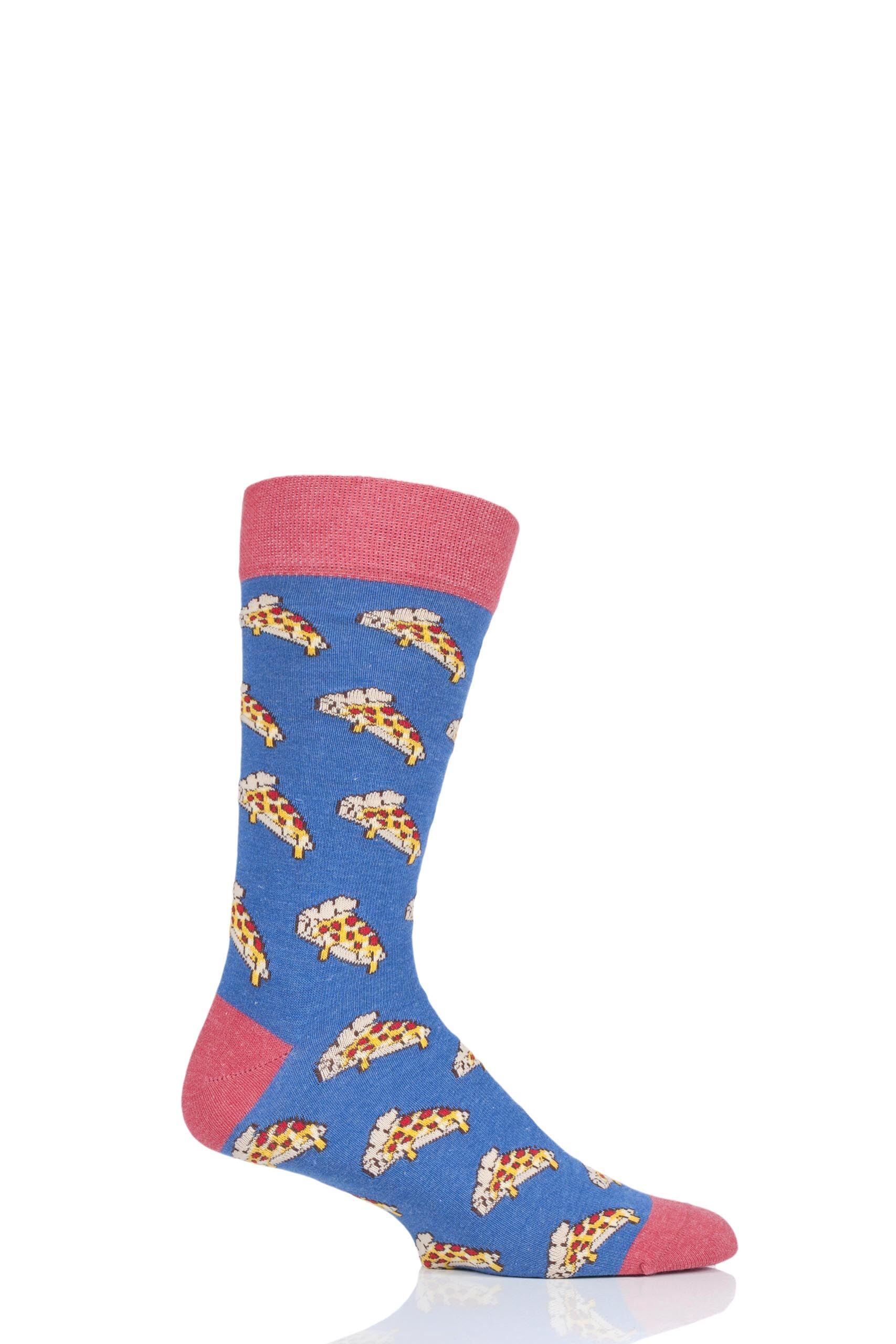 Image of 1 Pair Multi Pizza Cotton Socks Unisex 3-6.5 Unisex - Moustard