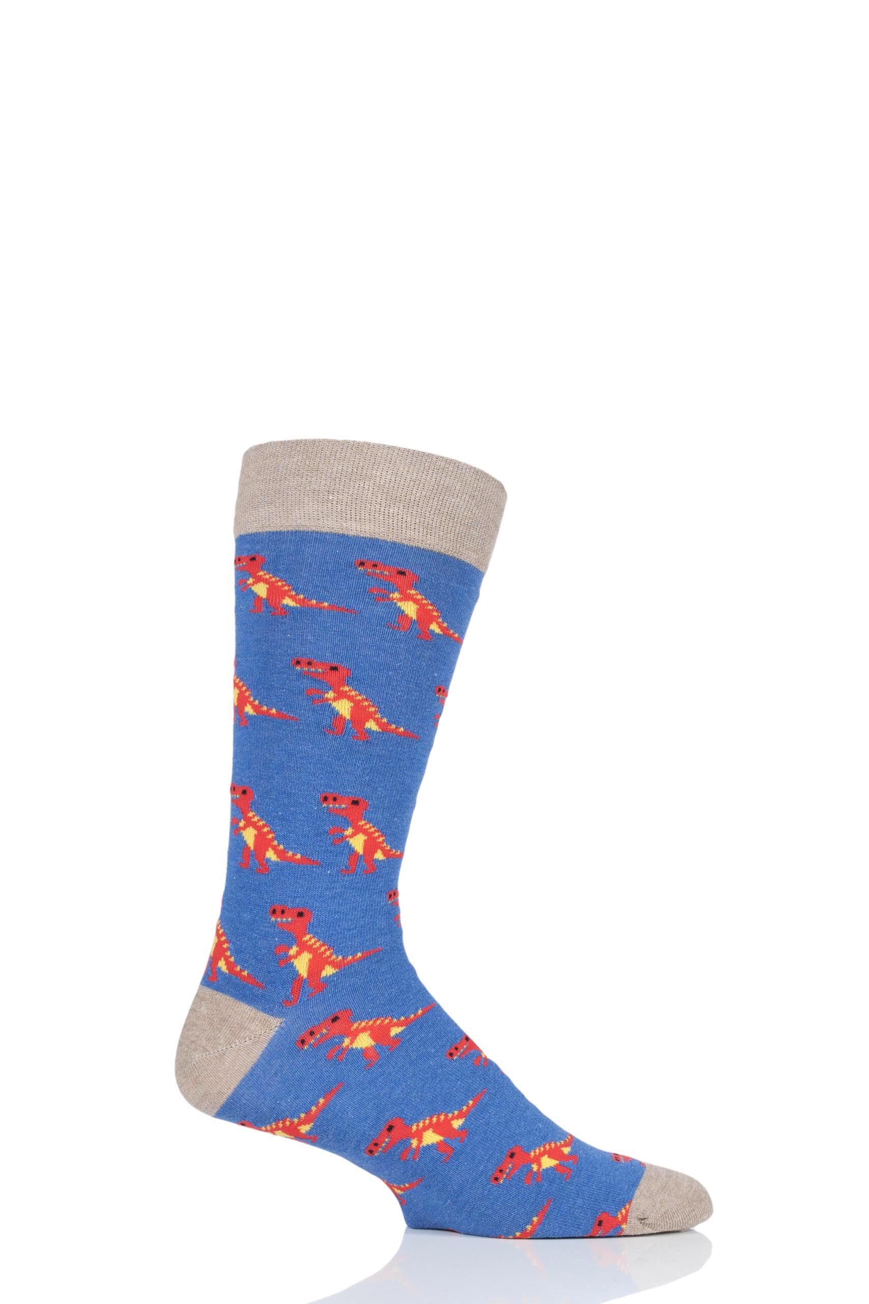 Image of 1 Pair Multi T-Rex Cotton Socks Unisex 3-6.5 Unisex - Moustard