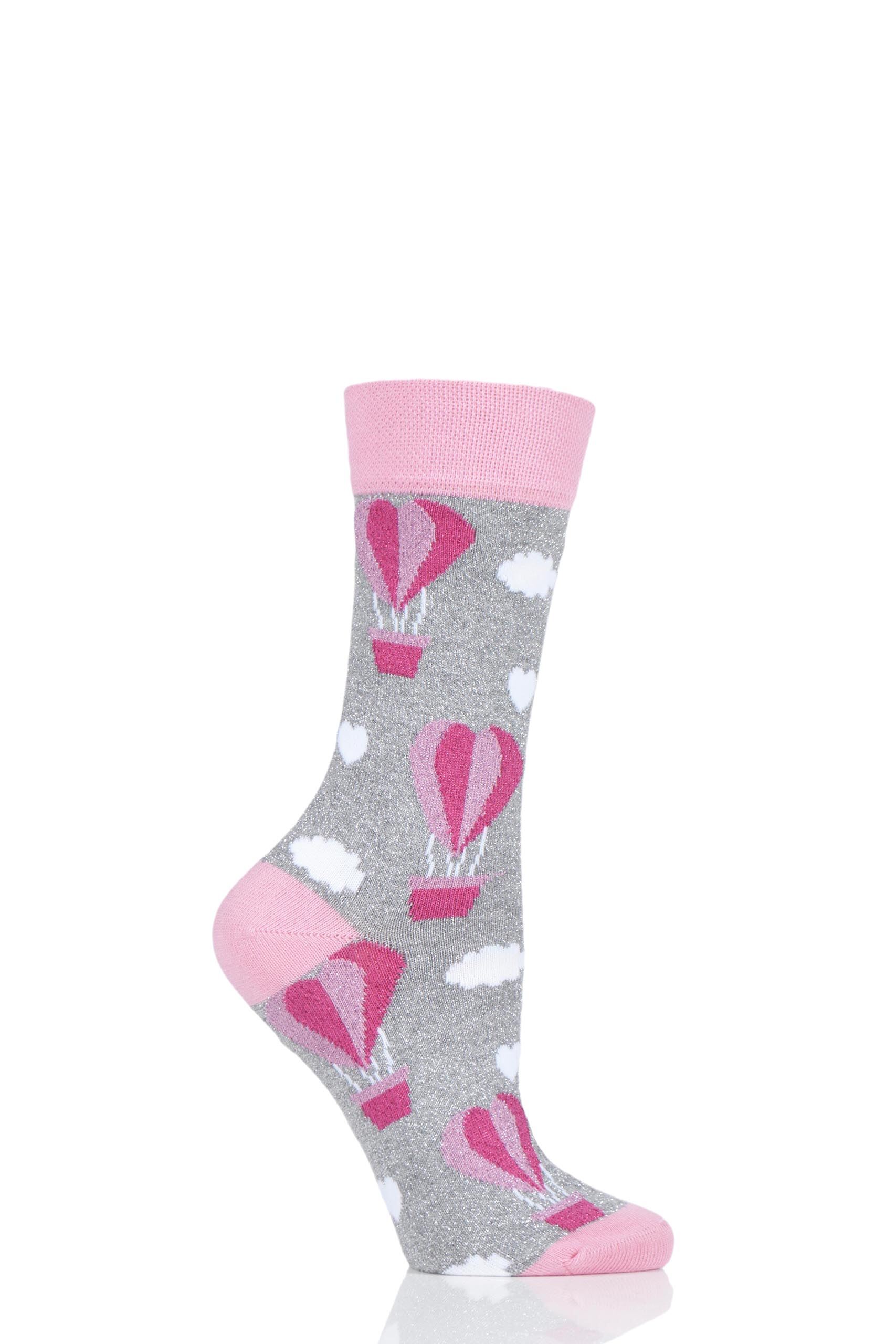 Image of 1 Pair Pink Love Is In The Air Balloon Cotton Socks Unisex 3-6.5 Unisex - Moustard