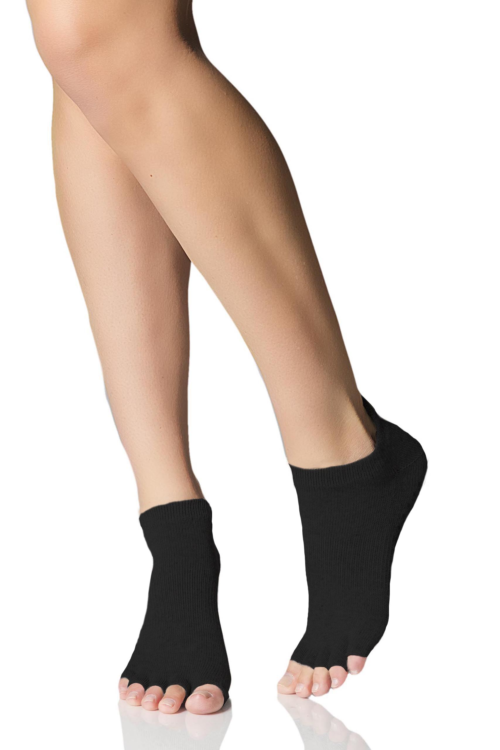Image of 1 Pair Black Half Toe Organic Cotton Low Rise Yoga Socks Unisex 6-8.5 Unisex - ToeSox
