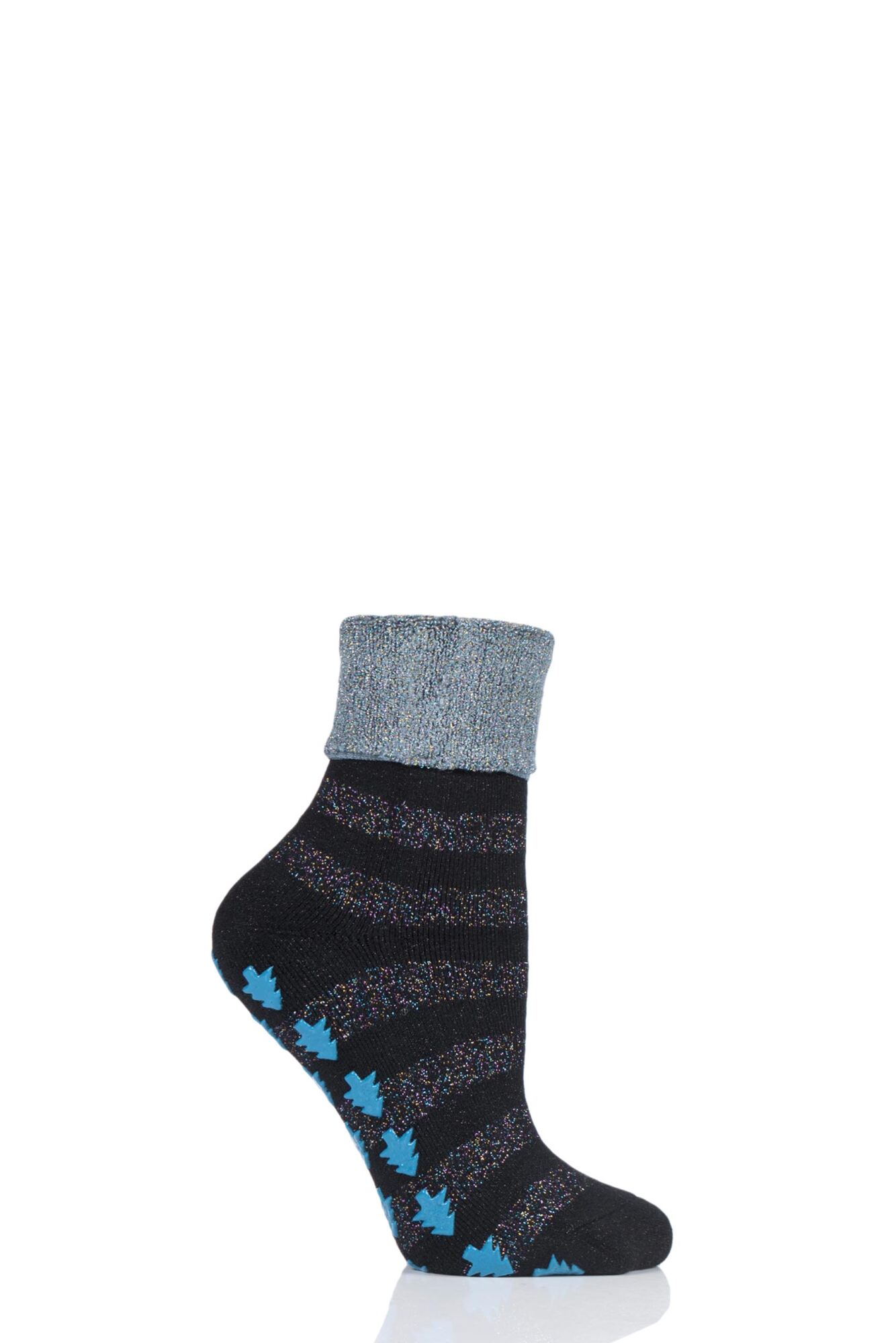 1 Pair Christmas Lurex Stripe Gripper Socks Ladies - Burlington