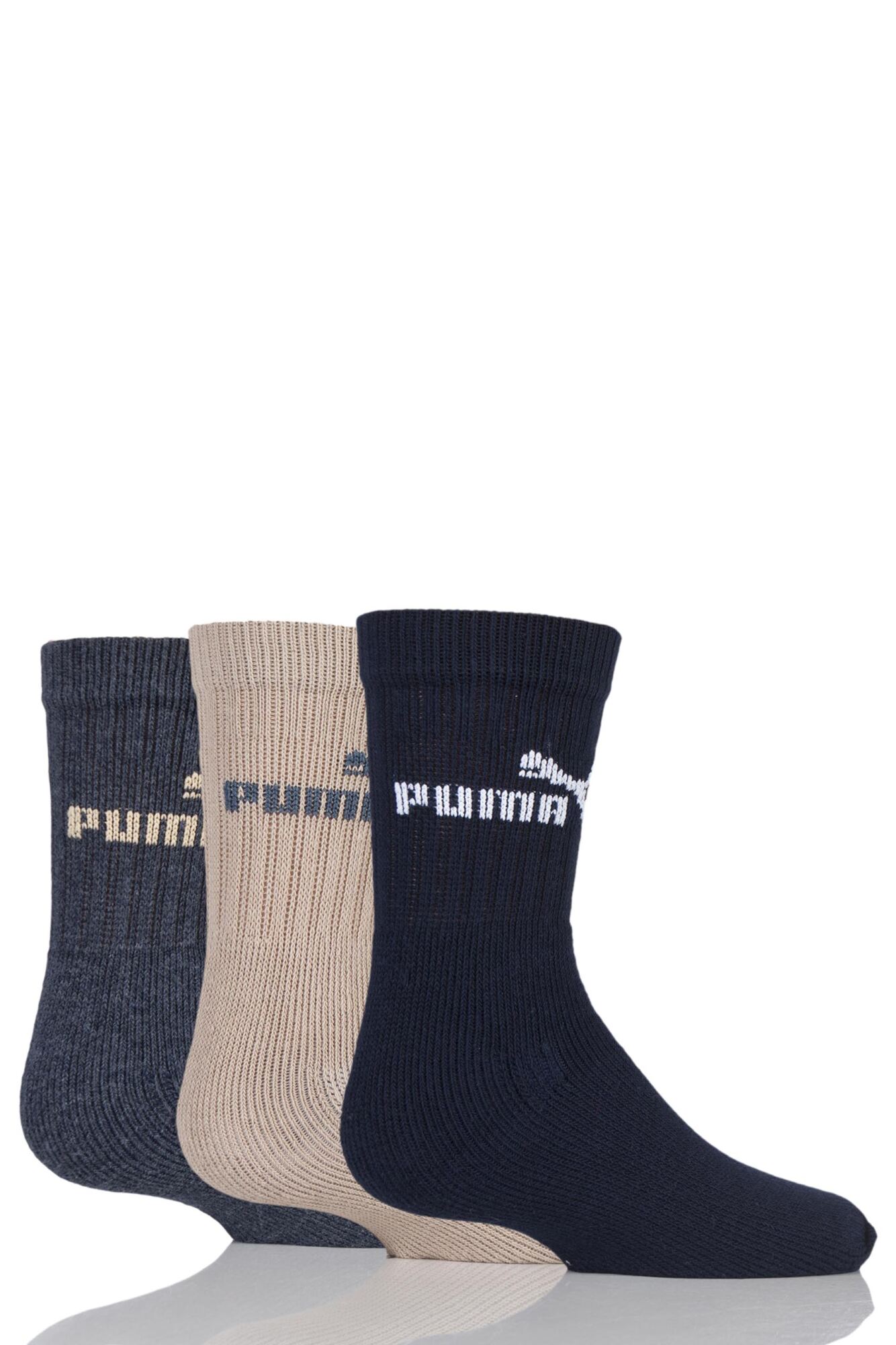 3 Pair Plain Crew Sports Socks Kids Unisex - Puma